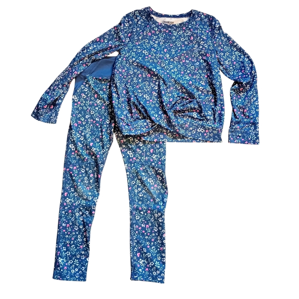 Girl's OshKosh B'Gosh Blue Floral Long Sleeve Shirt And Leggings Set - Size 7